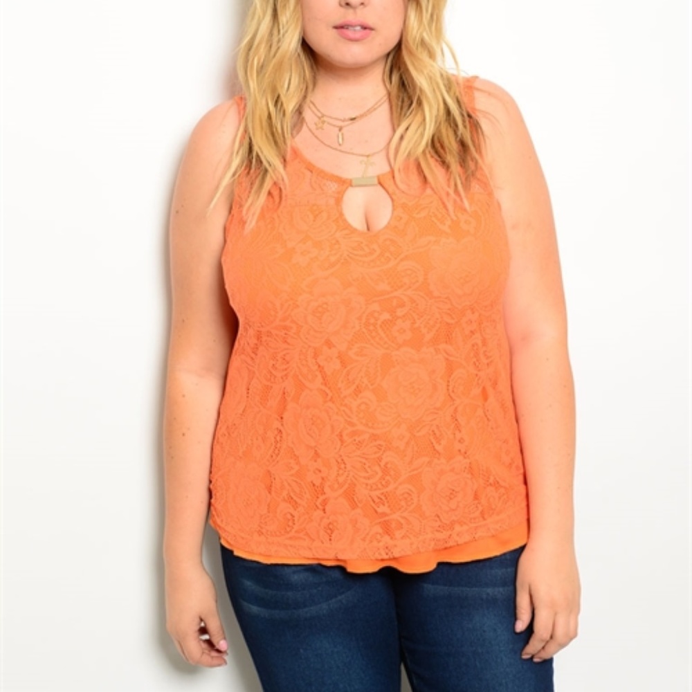 NEW BRIGHT ORANGE LACE TANK TOP JUNIOR  1X 2X 3X